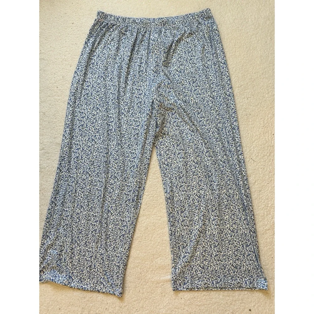 Kate Spade WHITE/BLUE FLORAL‎ Soft Knit Cropped Pajama Set Women's M Spring